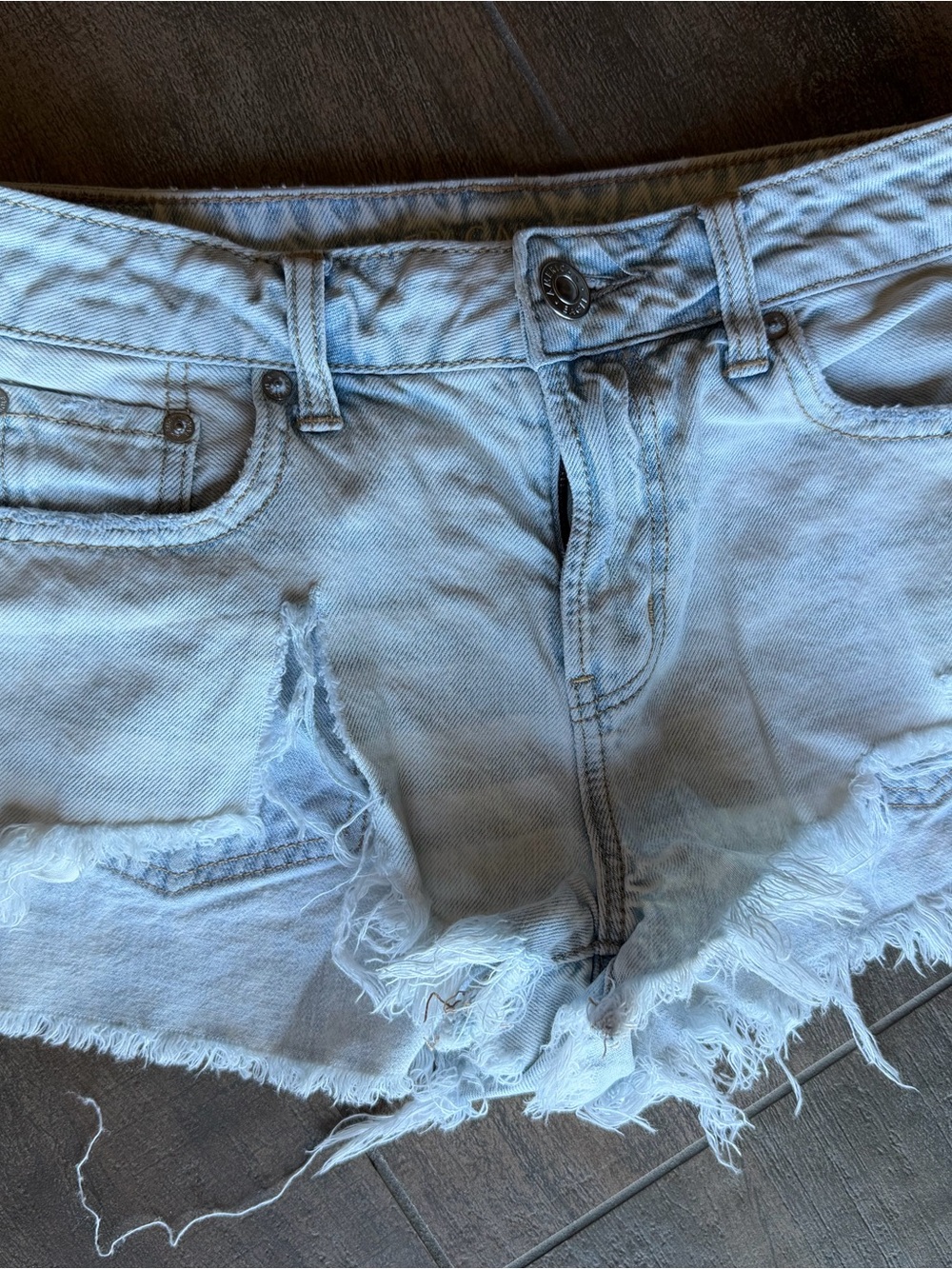 American Eagle Outfitters Light Blue Frayed Denim Shorts. No stretch